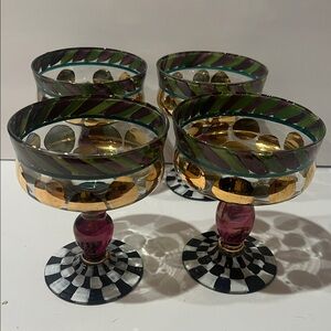 VTG MacKenzie Childs Circus Collection Hand-Painted Coupe Glasses.